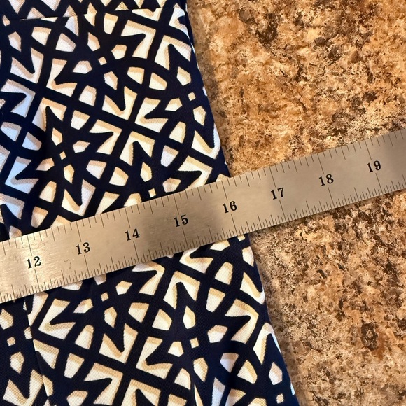 Alyx Navy Tan White Abstract Print Sheath Size 10 Cocktail Dress Knee Length Zip - Picture 11 of 12